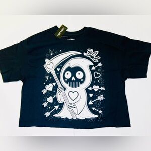 Hot Topic Youth Girls Black Cropped Top T-Shirt Size: M